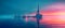 Twilight Serenity: Offshore Drilling Rig Silhouetted Against Vibrant Skies. Concept Twilight