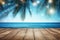 Twilight Serenity: Wooden Deck Overlooking a Tropical Palm Beach - Generative AI