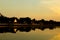 Twilight shot, Sunset with pavilion over lake or pond or swamp o