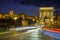 Twilight shot of traffic crossing the Chain Bridge