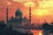 Twilight silhouette of mosque exudes tranquility and spirituality