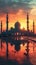 Twilight silhouette of mosque exudes tranquility and spirituality