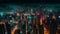 Twilight skyline illuminates modern cityscape, glowing with futuristic growth generated by AI
