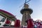 Twilight after sunset shot Of Highest Windmill in the World and Vessel on Foreground in Schiedam, Netherlands is famous