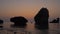 Twilight Timelapse over the Rocks in the Sea at Thailand, Phi-phi island, Nui Bay Lagoon.