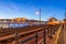 Twilight View of Buda Castle and Danube, Budapest, Hungary from Danube Promenade pedestrianised waterside walkway