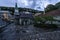 Twilight view of a colorful cobbled street in Bergen old town with typical wooden houses, Norway