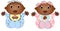 Twin african Baby Boy And Girl.Vector illustration