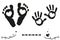 Twin baby girl and boy feet and hand print arrival card black and white background