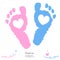 Twin baby girl and boy feet prints arrival greeting card