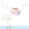Twin baby with stork, baby arrival card vector