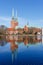 Twin bell-towers of the medieval Gothic church in Lubeck