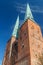 Twin bell-towers of the medieval Gothic church in Lubeck