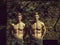 Twin brothers with bare chest