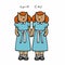 Twin cats wear blue dress cartoon illustration