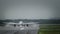 Twin engine airplane landing at Dusseldorf airport