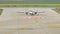 Twin engine plane landing at the international airport Danube Delta