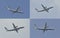 Twin engined medium range turboprop airplane flying in different positions