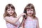 Twin girls with phone