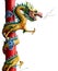 Twin Golden Chinese Dragon Wrapped around red pole on isolate background.