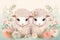 Twin Lambs with Floral Background. Two adorable lambs with floral crowns in a serene pastel setting