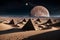 Twin Moons over Desert City with Pyramids