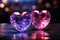 Twin neon hearts emit a radiant and enchanting glow in the dark