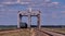 Twin railway bridge against blue sky