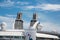 Twin Smokestacks on Cruise Ship Under Blue Sky