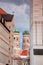 Twin towers of Frauenkirche between buildings in Munich Germany