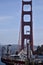 The twin towers of the Golden Gate Bridge looking South towards San Francisco.