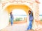 Twin Women Traveler with Golden Triangle Background