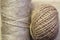 Twine rope jute and linen in bobbins, skeins close-up, household goods, production of belief products