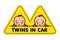 Twins in car sticker. Fases of baby boys and logo