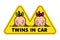 Twins in car sticker. Fases of baby girls and logo