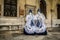 Twins couple with beautiful costume during venice carnival