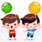 Twins Cute Little Boy Holding Balloon Vector Cartoon