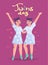 Twins day, Two happy identical sisters, vector illustration