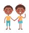 Twins happy kids holding hands boy and girl vector illustration.