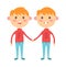 Twins happy kids holding hands boy and girl vector illustration.