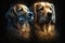 Twins Siblings Golden Retriever Black Background. Generative AI