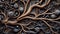 Twisted Branches Shaped into 3D Fractals of Wood Bio Sculpture for Decorative Backgrounds .