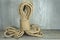 Twisted burlap jute twine rope in close-up