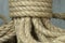 Twisted burlap jute twine rope in close-up