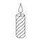 Twisted candle. Sketch. Magic attribute. Burning flame. Vector illustration. Coloring book for children.