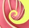 Twisted donut with strawberry icing and topping on light yellow background, spiral effect