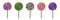 , twisted hard sugar candies on wooden stick. Vector cartoon set of caramel suckers with swirly patterns