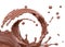 Twisted spiral chocolate wave or flow splash, pouring hot melted milk chocolate sauce or syrup, cocoa drink or cream, abstract