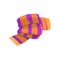 Twisted striped scarf in orange and purple colors with fringe on the ends. Warm winter accessory. Colorful flat vector