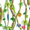 Twisted wild liana branch seamless pattern. Jungle vines plant.